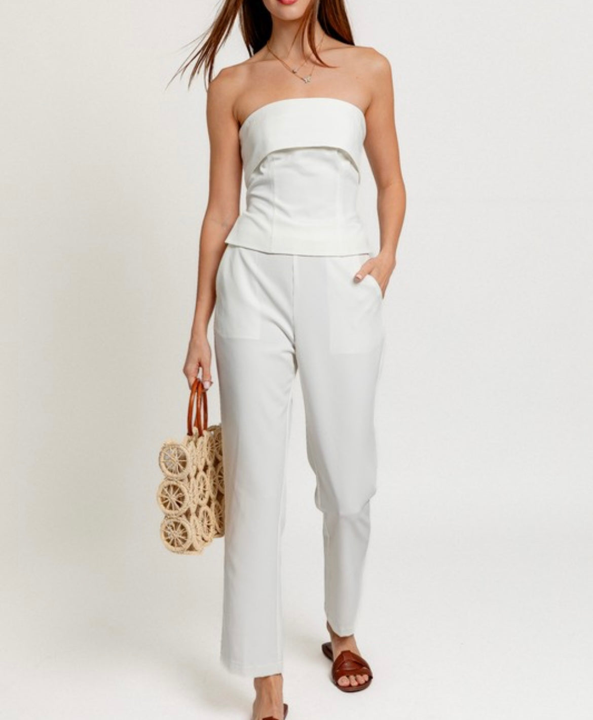 STRAPLESS FOLDED TOP & HIGH WAISTED PANTS