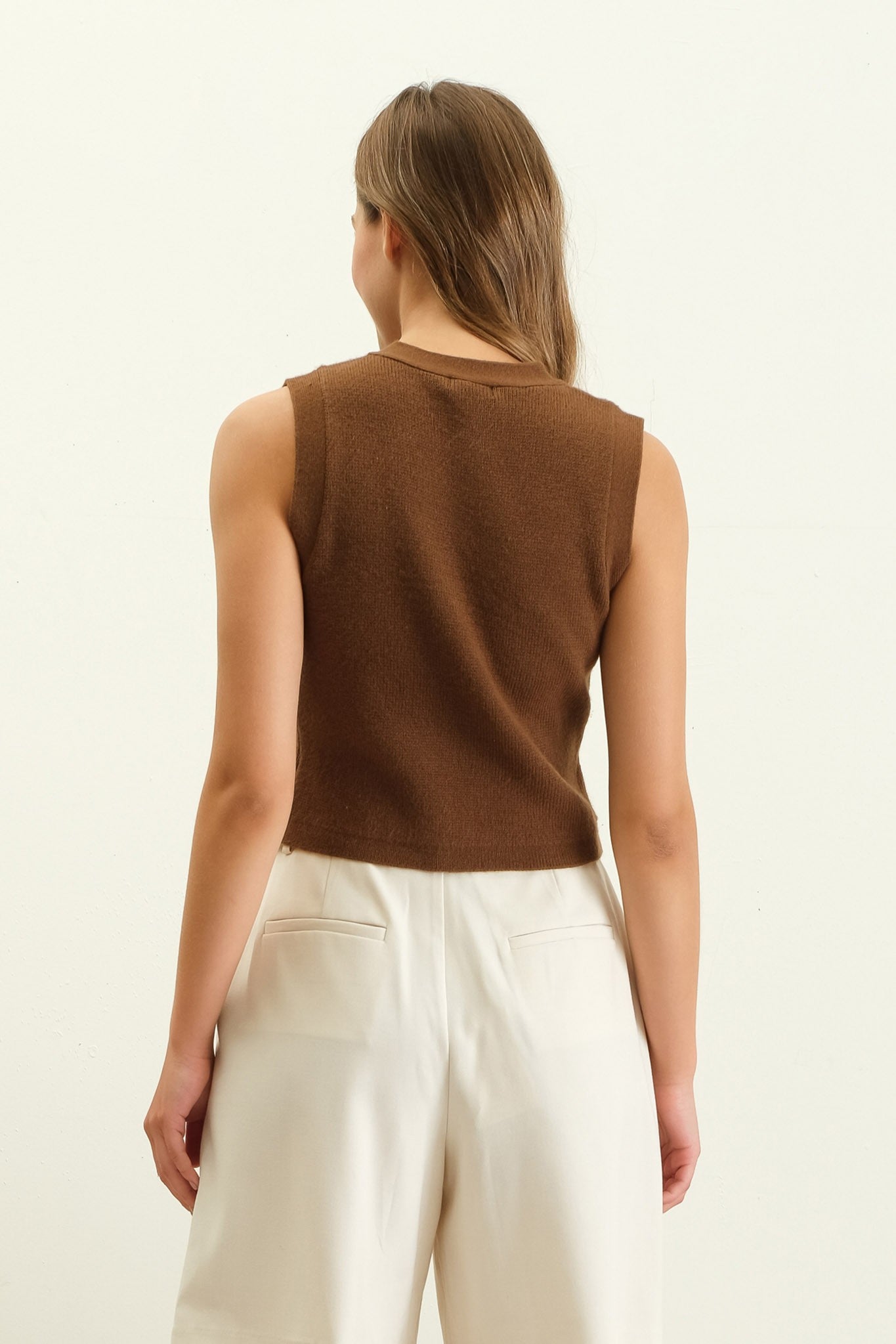 Coffee Round Neck Top